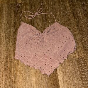 Pink Eyelet Halter Scarf Top